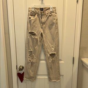 Distressed Beige Jeans